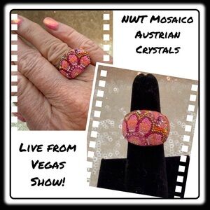 NWT Gorgeous Austrian Crystal / 925 Silver Adjustable ring from Mosaico